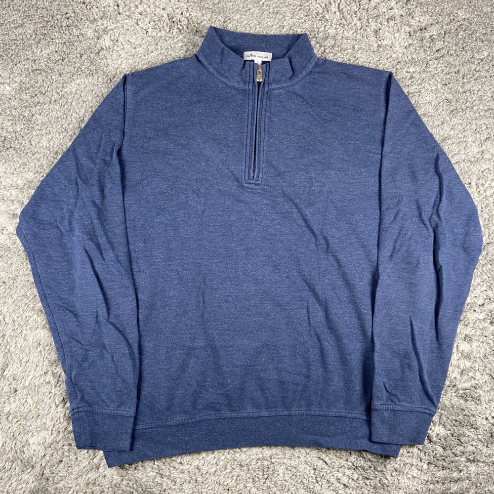 Peter Millar Crown Comfort 1/4 Zip Pullover Men Large Blue Heathered Cotton Logo - Picture 2 of 10